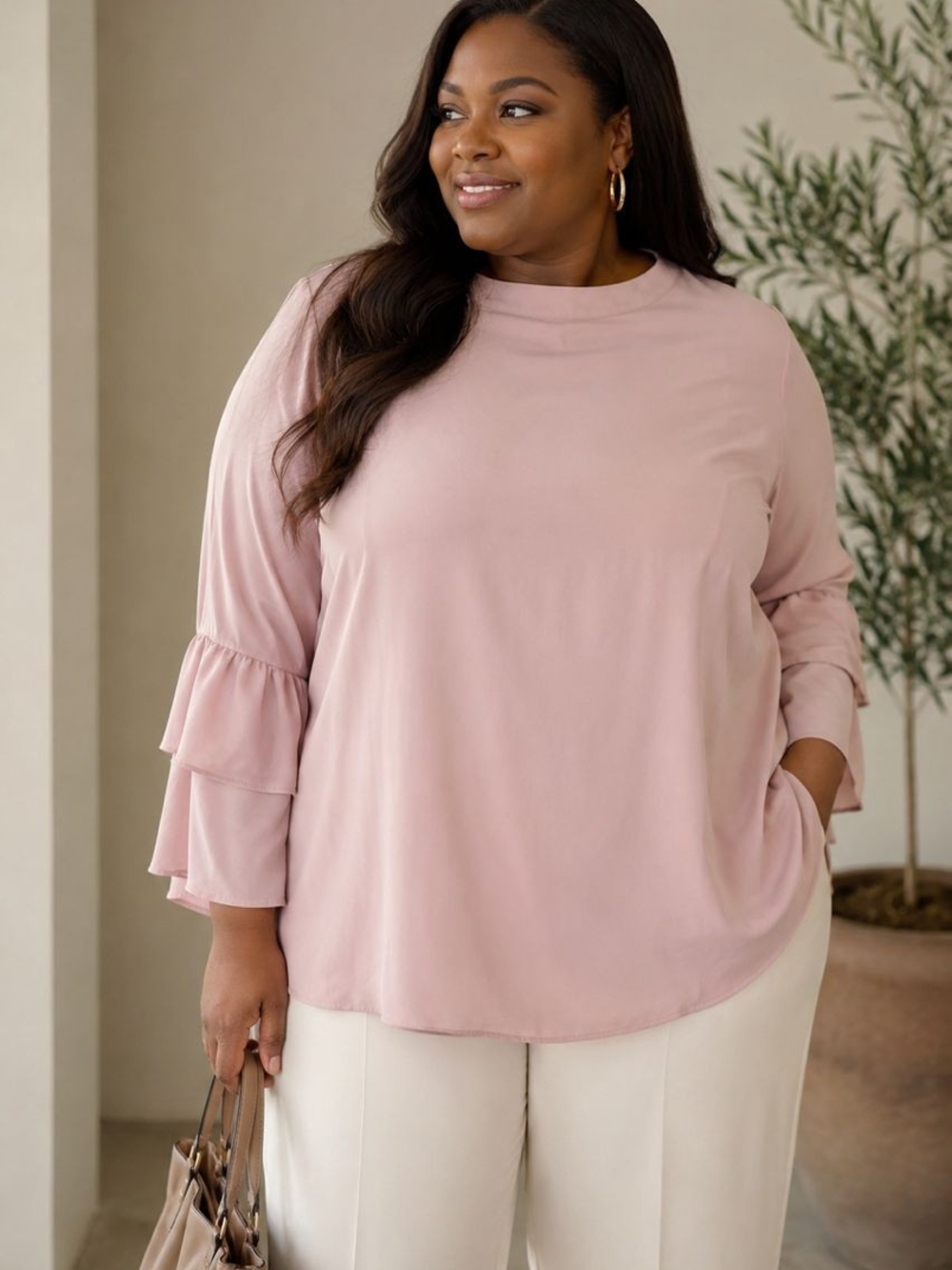 Violet & Claire Dusty Rose Tiered-Sleeve Blouse